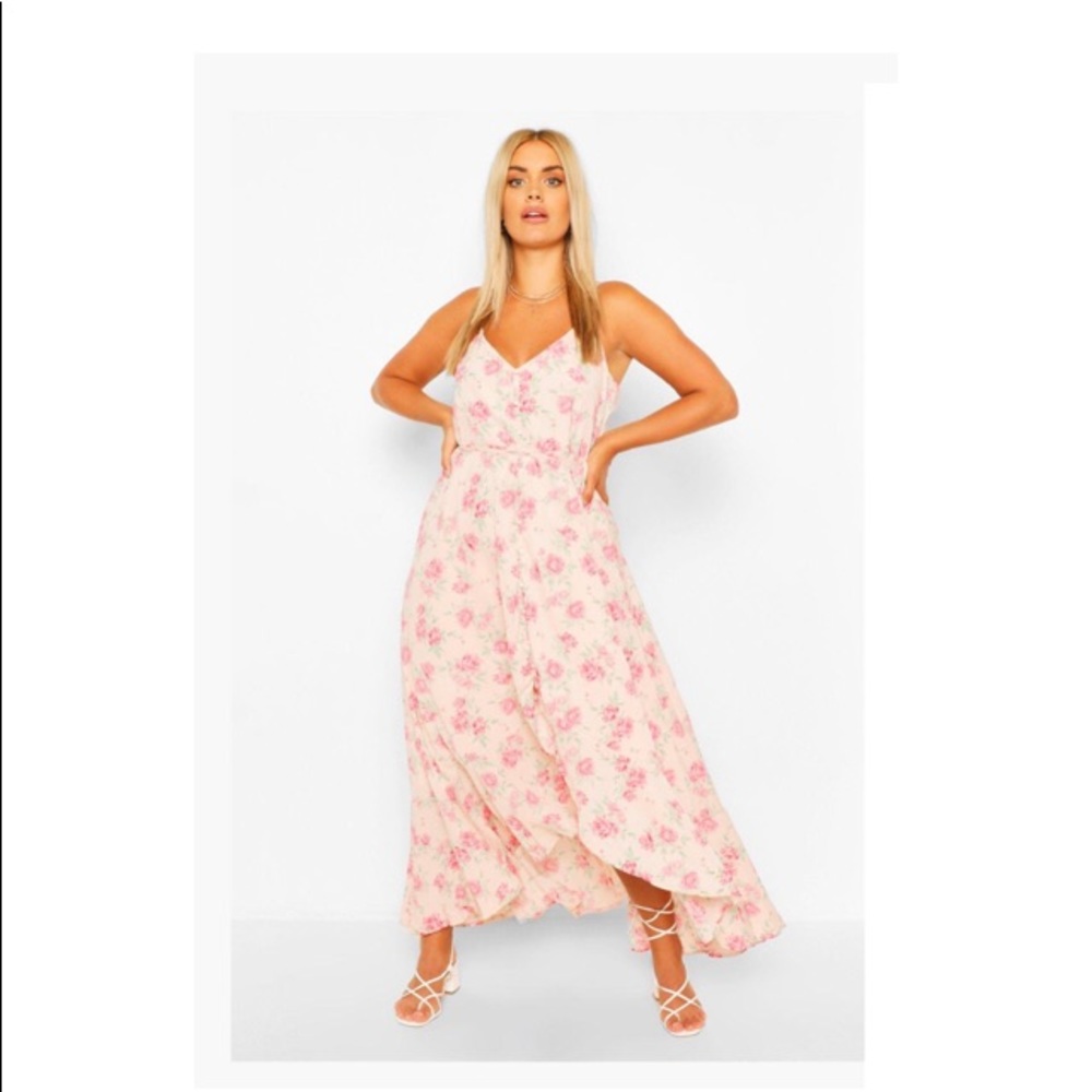 Plus Floral Ruffle Tie Waist Maxi Dress